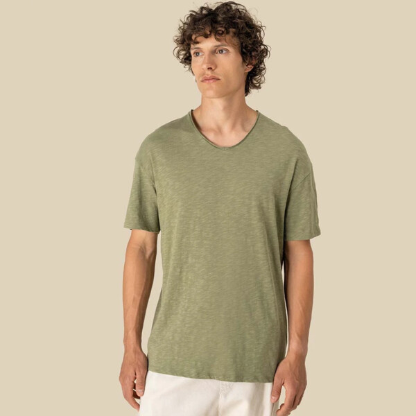 Spasso Drop Shoulder Raw Edge Collar Slub T-Shirt Thumbnail