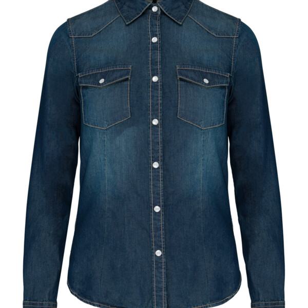 Kariban Ladies Long Sleeve Denim Shirt Thumbnail