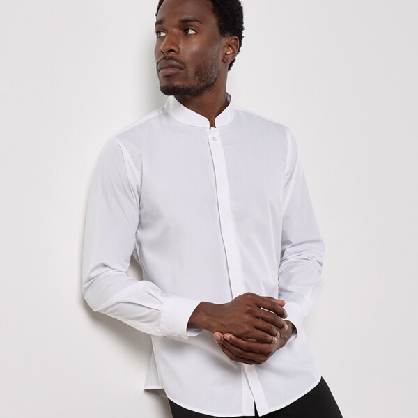 Kustom Kit Long Sleeve Tailored Mandarin Collar Shirt Thumbnail